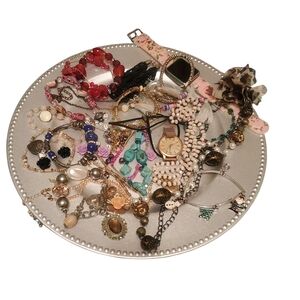 Mixed Costume Jewelry Lot with Pink Watch Strap & Multicolor Accents